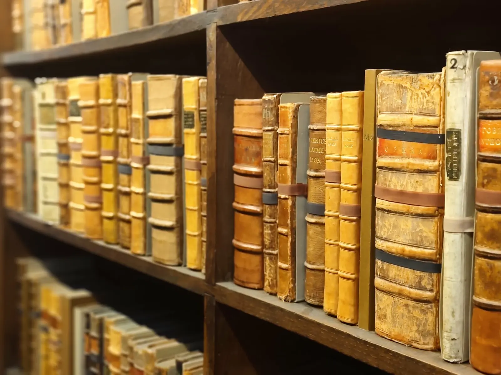 Antique books in a historic library